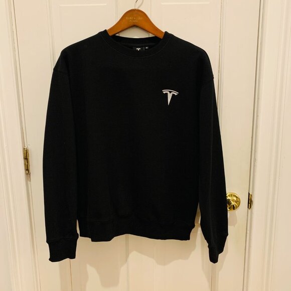 New Without Tags Tesla Sweatshirt Mens Black Long Sleeve Logo Size Medium - Picture 1 of 16